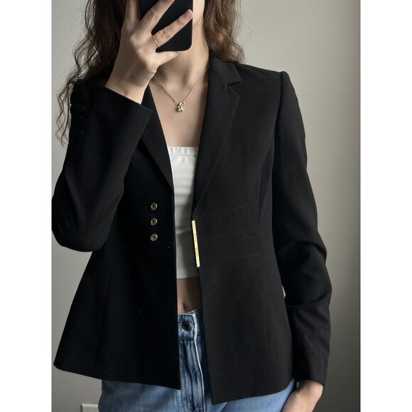 Black Sleek & Chic Blazer with Gold Detail Size 2 – Tailored Timeless Jacket Qui - Picture 4 of 7